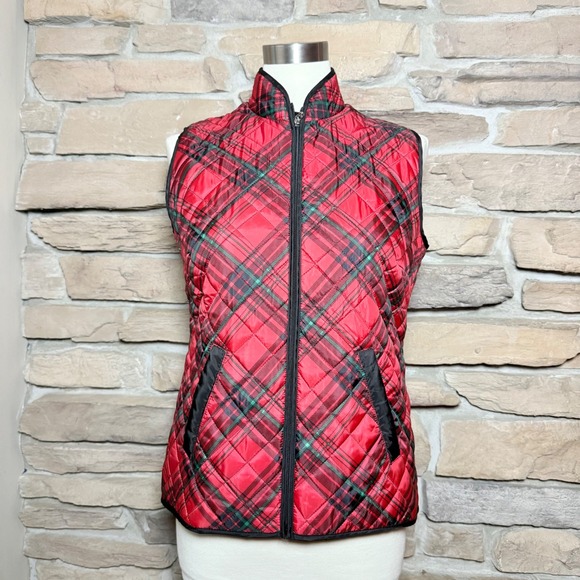 Karen Scott Jackets & Blazers - Karen Scott XS Plaid Quilted Vest Red Green Black Puffer Winter Warm Layer